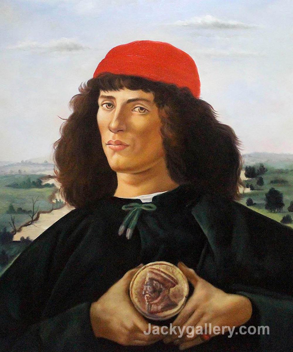 Portrait of a Man with the Medal of Cosimo by Sandro Botticelli paintings reproduction - Click Image to Close
